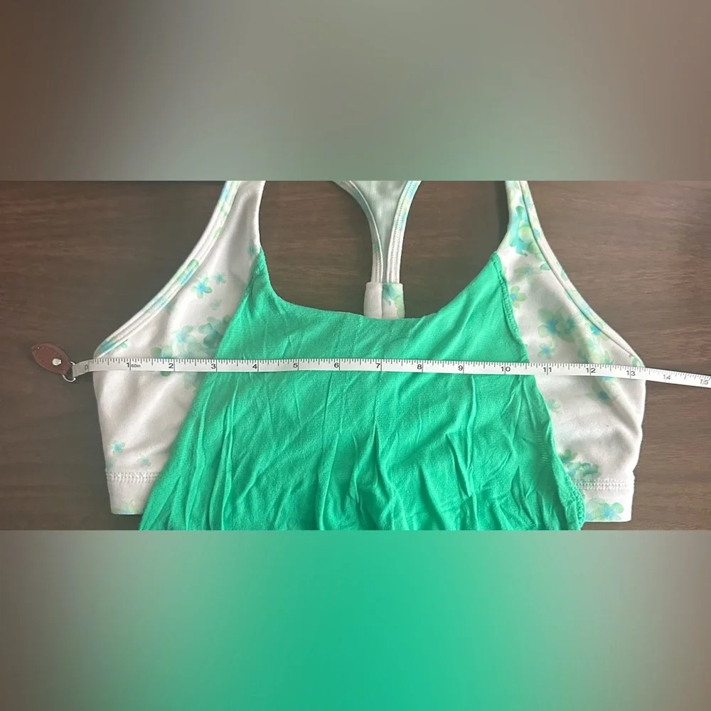 Lululemon Tank Attached Bra Womens Size 0 Flowy Overtop Green White Floral Bra - Picture 6 of 8